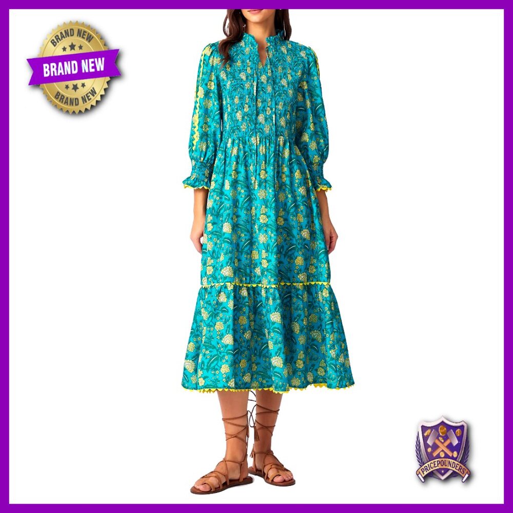 Floral Midi Dress Long Sleeve Boho Flowy V Neck Casual Spring Vacation Wear